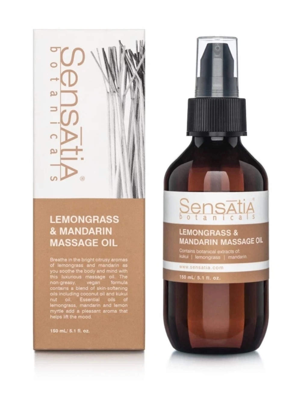 Sensatia Botanicals Lemongrass & Mandarin Massage Oil 150ml | Vegan Aromatherapy